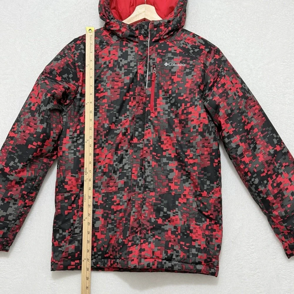 Columbia Kids Jacket Digital Camo Red Grey Insulated Hooded XL Winter Coat